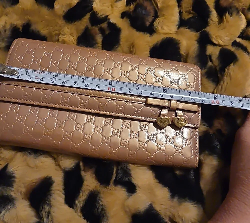 Gucci Metallic Rose Pink GG Continental Wallet with Heart Zipper Pulls